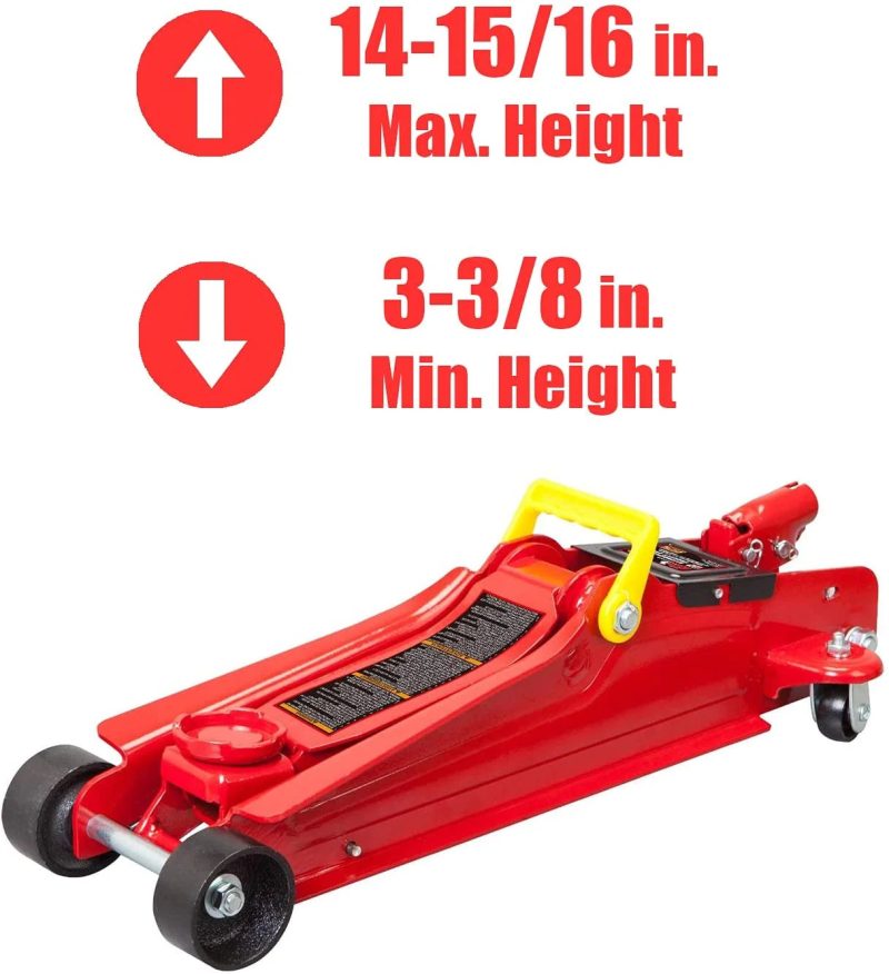 Big Red Hydraulic Low Profile Floor Jack with Single Piston Quick Lift Pump, 2.5 Ton, Red, W8255AM - Image 2