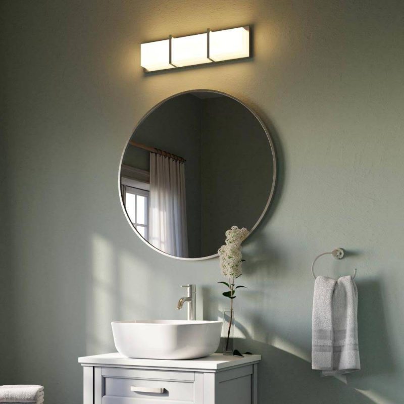 Allen + Roth Roveland 30-in Brushed Nickel Round Bathroom Mirror