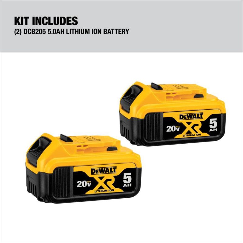 DW 20V MAX XR Starter Kit 5.0Ah Battery 2 Pack with Charger and Bag DCB205-2CK - Image 2