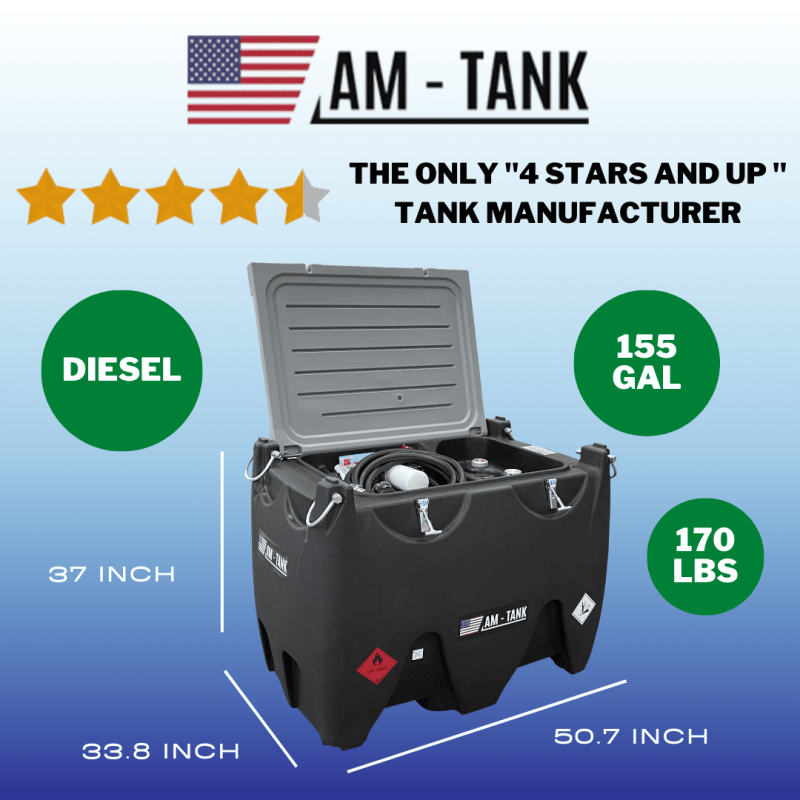 AM-TANK 155 DIESEL: Portable Diesel Tank 155 gal, 12V pump, WATER AND PARTICULATE FILTER, 26ft flexible hose, Automatic shut-off Nozzle. - Image 2