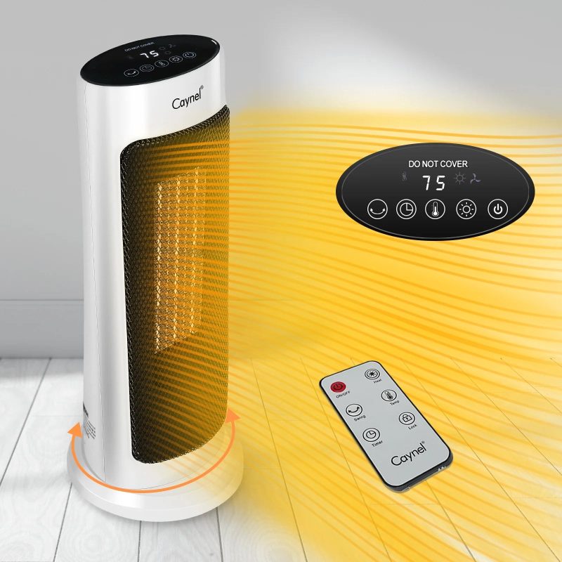 Caynel Oscillating Tower Ceramic Heaters for Home, Electric Space Heater with Thermostat 12-Hour Timer, 1500W, White