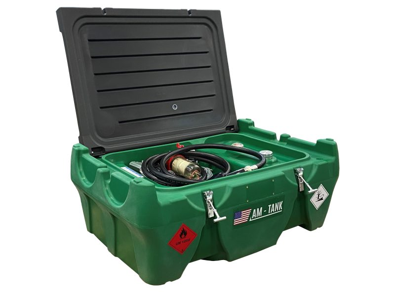 AM-TANK Portable 58 gal Diesel Tank to fit under Truck Tonneau Cover with 12V Pump, Particulate and Water Filter, 13ft hose and Auto-Nozzle.