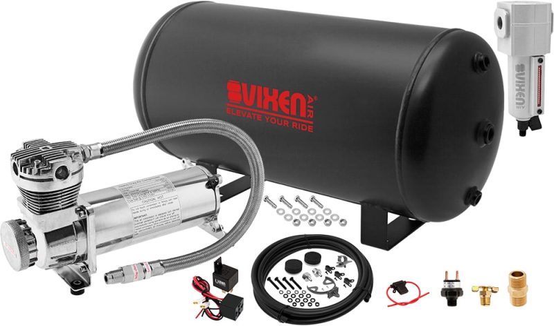 Vixen Air Suspension Kit for Truck/Car Bag/Air Ride/Spring. On Board System- 200psi Compressor, 6 Gallon Tank. For Boat Lift,Towing,Lowering,Leveling Bags,Onboard Train Horn,Semi/SUV VXO4863CF