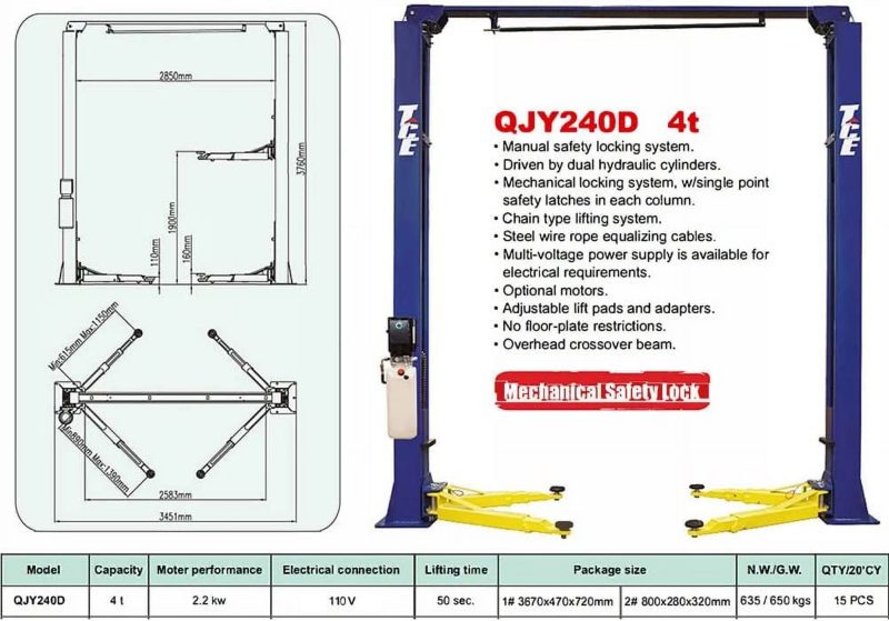 HPDAVV 9,000 LB Two Post Overhead Auto Hoist Clear Floor Car Lift / 2 Post Lift Car Auto Truck Hoist - Auto Car Lift - Adiustable Lift Pads and Adapters - Image 3