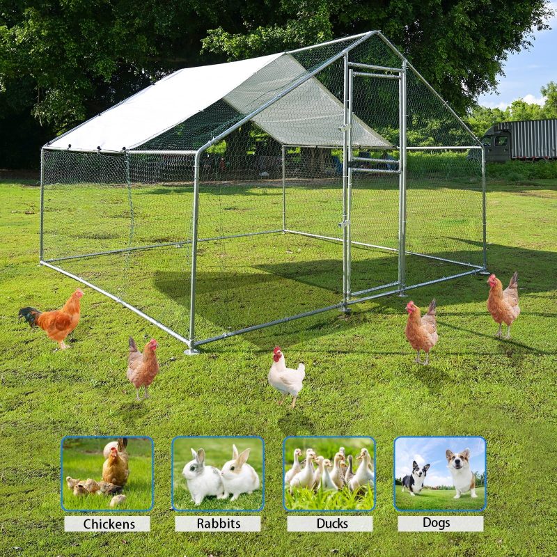 Kkonetoy 10 X 10 X 6.6ft Large Metal Chicken Coops, Outdoor Duck Walk-in Run Poultry Cage, Walk-in Hen House& with Waterproof Cover - Image 3