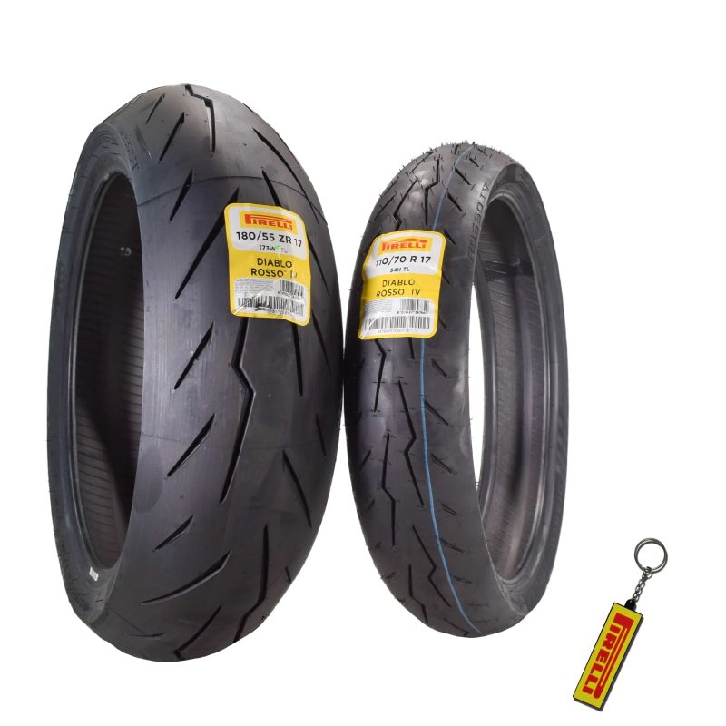 Pirelli Diablo Rosso IV Front 110/70ZR17 & Rear 180/55ZR17 Tires with Keychain