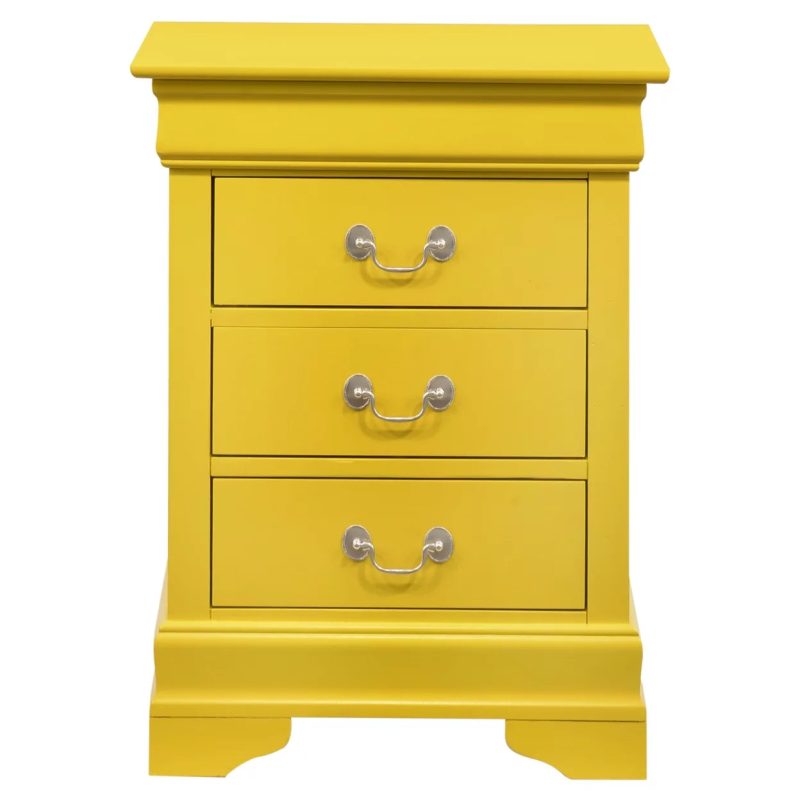 Passion Furniture Louis Philippe 3-Drawer Yellow Nightstand (29"H x 16"W x 21"D)