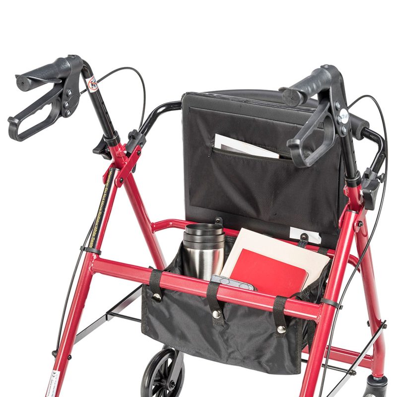 Drive Medical Adjustable Height Aluminum Frame Rollator with 6 Inch Casters, Red - Image 7