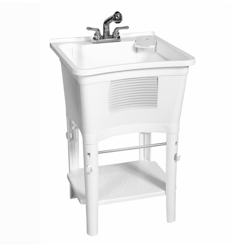 Zenna Home Ergo Tub Utility Sink with Pull-Out Faucet: Laundry Tub with 24" W x 24" H Sink, in White