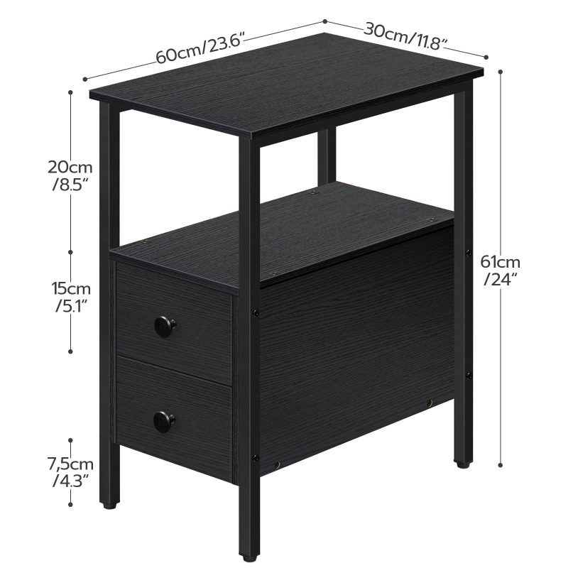 HOOBRO End Table, Set of 2, Recliner Side Table with 2 Drawers and Open Shelves, Narrow Nightstand for Small Spaces, in Living Room, Bedroom, Wood Look Accent Table, Black BK54BZP201G2 - Image 3