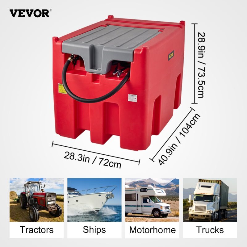 VEVOR Portable Diesel Tank, 116 Gallon Capacity & 10 GPM Flow Rate, Diesel Fuel Tank with 12V Electric Transfer Pump and 13.1ft Rubber Hose, PE Diesel Transfer Tank for Easy Fuel Transportation, Red - Image 7