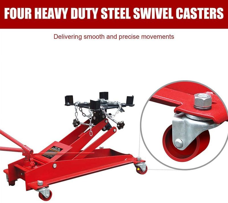 HPDAVV 1/2 Ton (1,000 lb) Capacity Hydraulic Roll-Under Transmission Service/Floor Jack, Red - Image 6