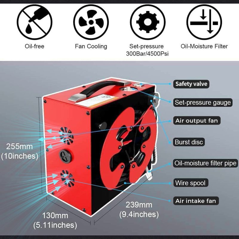 GX Pump CS3 Portable PCP Air Compressor, 110V AC/12V DC Input, Auto-Stop,4500Psi/30Mpa - Image 3