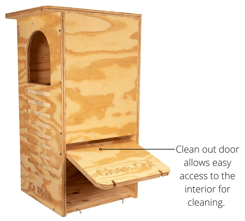 JCs Wildlife Barred Owl Nesting Box - Treated Exterior Grade Plywood - Mounting Hardware and Pine Shavings Included - Dedicated Clean Out Door for Easy Cleaning - Made in The USA - Image 5