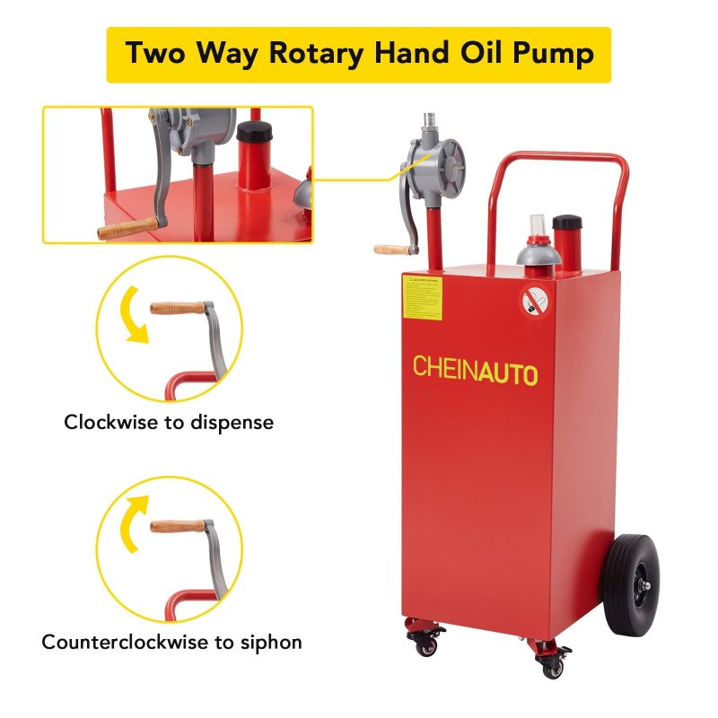 Gas Caddy, 35 Gallon Fuel Transfer Tanks with Casters & Wheels Portable Fuel Storage Tank for Cars, Boats, Lawn Mowers - Image 3