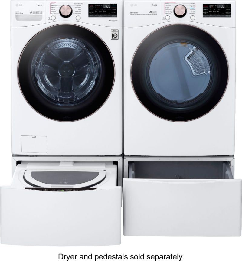 LG - 4.5 Cu. Ft. High-Efficiency Stackable Smart Front Load Washer with Steam and Built-In Intelligence - White - Image 4