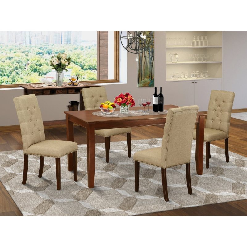 HomeStock Victorian Virtue 5-Piece Dining Room Set- 4 Parson Chairs And A Small Rectangular Table Hardwood Frame - High Back & Mahogany Finish