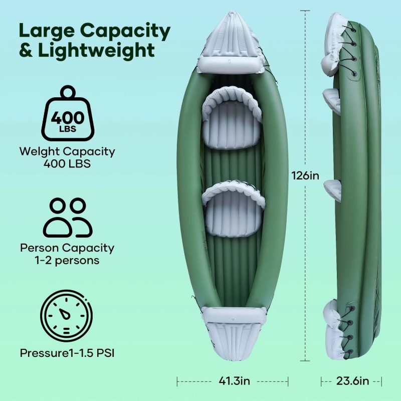 Naipo 2 Person Inflatable Kayak for Adults with Aluminum Oars Bag Carry Patch Air Pump - Image 4