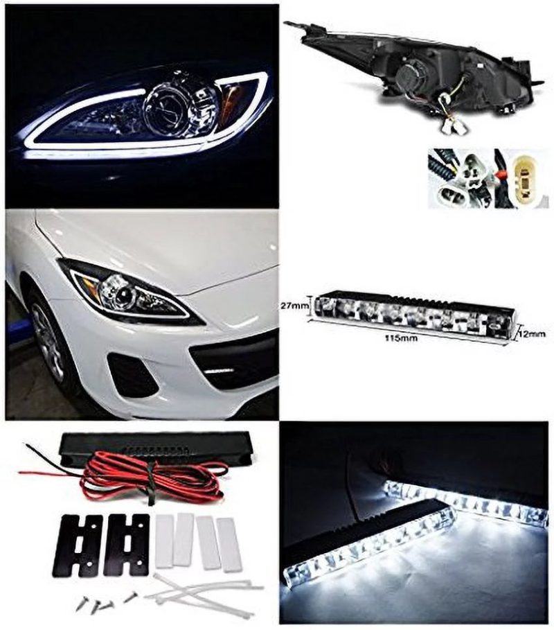 Mazda 3 JDM Black LED DRL Strip Projector Headlights w/ 6-LED Fog DRL - Image 2