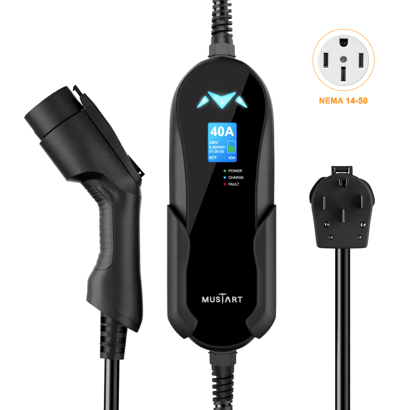 MUSTART 40 Amp Level 2 Portable EV Charger Charging Cable Station, Electric Vehicle Charger Plug-in EV Charging Station with All J1772 EV Cars (240 Volt, 25ft Cable, NEMA 14-50)