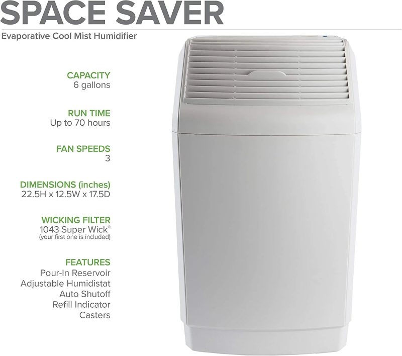 Space Saver Large Evaporative Whole House 6 Gallon Humidifier for Large Rooms 2,700 sq ft. With Digital Controls, Auto Humidistat and Automatic Shut Off - Image 2