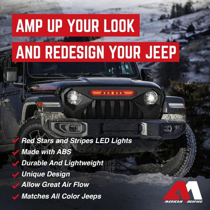 AMERICAN MODIFIED Demon Grille w/Red Lights for 18-21 Wrangler/Gladiator - Image 3