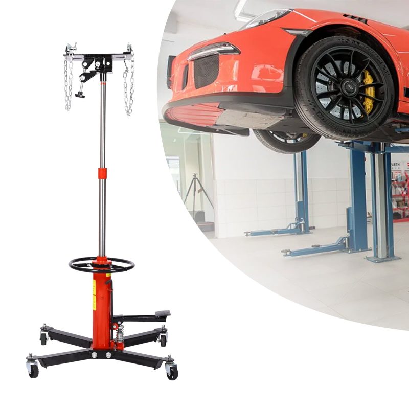 2 Stage 1660lbs Telescopic Transmission Jack with Pedal 360° Swivel Wheel Adjustable Height Hydraulic Jack for Car Lift 0.75 Ton, Red - Image 4