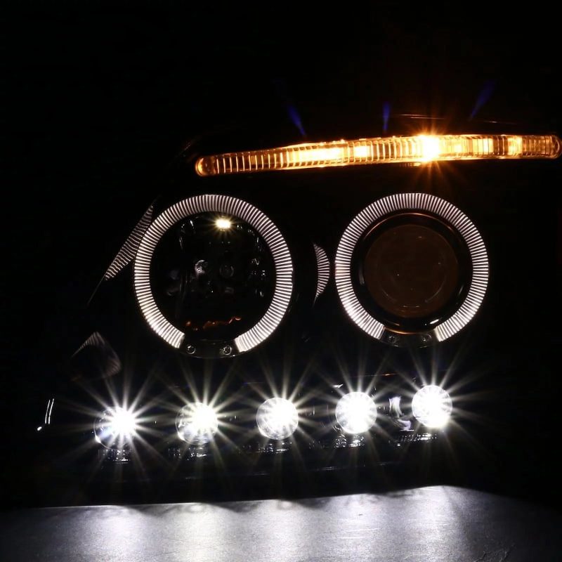 Spec-D Tuning JDM Black LED Strip Projector Headlights w/ 6-LED Fog Lamp Compatible with Ford F150 Left + Right Pair Headlamps Assembly - Image 3