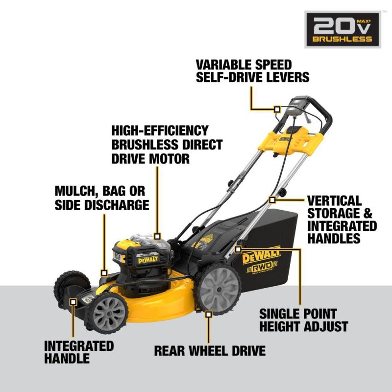 DW 2X20V MAX XR Lawn Mower Brushless Cordless 21 1/2" Rear Wheel Drive Self Propelled Kit DCMWSP255U2 from DW - Image 13