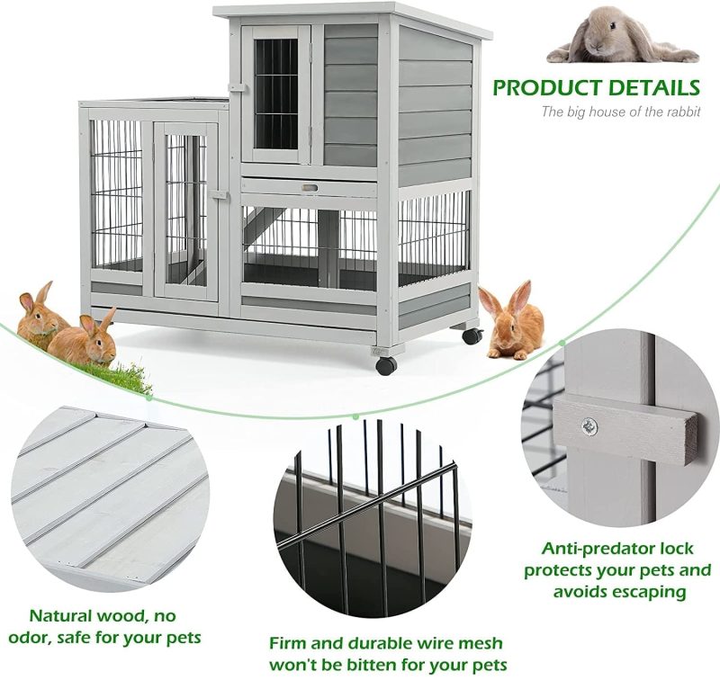 YODOLLA Indoor Rabbit Hutch Bunny Cage Large Pet House for Small Animal with Wheels - Image 5