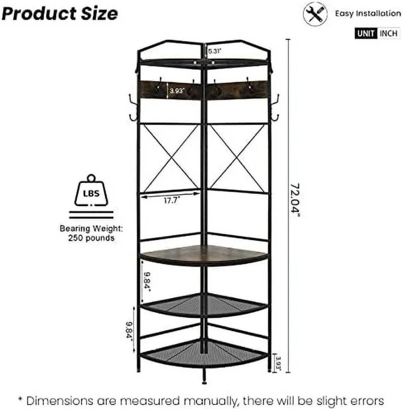 AYFDEGT 3-in-1 Entryway Coat Rack Industrial Hall Tree Corner Cloth Rack with Bench Hallway Coat and Shoe Rack for Corner Entryway Organizer with Metal Shoe for Hallway Corner Entran - Image 6