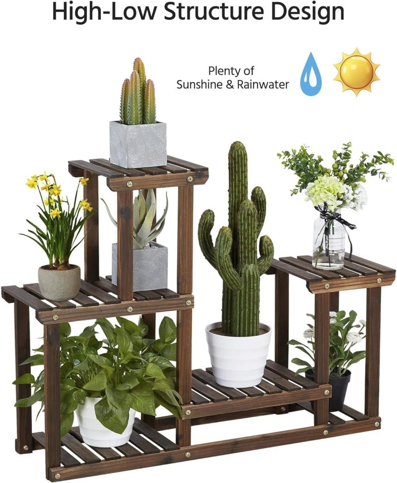 Flower Display Stand Wooden Plant Shelf Racks Indoor Flower Stands Pots Display Rustic Shelf Holder Outdoor Assorted Usage Unit for Patio Garden Yard Corner Balcony Living Room Bedroom - Image 9