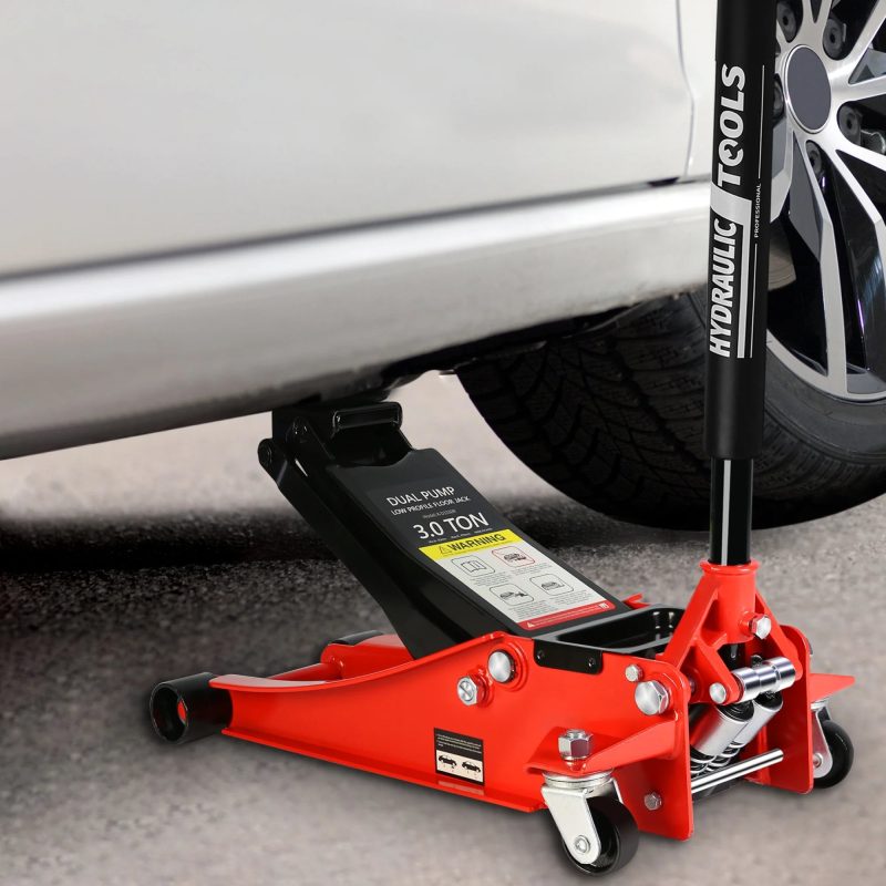 Low Profile Floor Jack, Seizeen 3 Ton(6600 lbs) Trolley Jack Dual Lift Pump, Quick Lift 3-3/10" - 18-4/20", Heavy-Duty Steel Jack with 45''L Extended Handle, Car Jack w/Wheels, Rubber Saddle, Red - Image 2