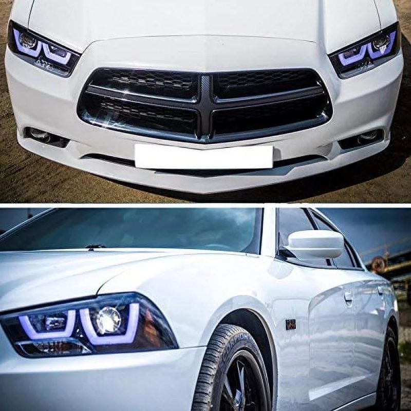 DRL LED Light Bar Strip Projector Headlight Head Lamp Replacement in Gloss Black Housing Smoke Lens Made For And Compatible With 2011 - 2014 Dodge Charger 11 12 13 14 - Image 2