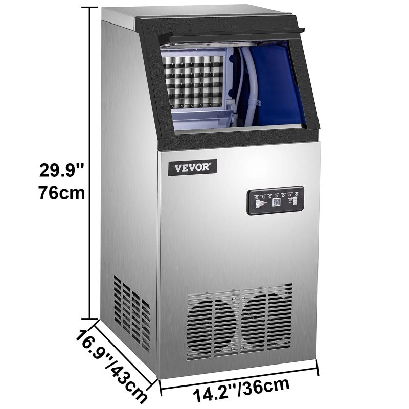 SKYSHALO 110V Commercial Ice Maker 120lbs/24h with 29lbs Storage 5x9 Cubes Stainless Steel Auto Clean for Bar Home Supermarkets Includes Scoop and Connection Hose - Image 8