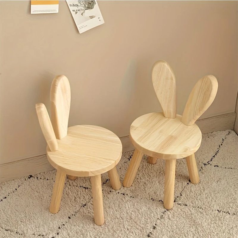 2pcs Whimsical Wooden Rabbit Ears Stool - Compact, Space-Saving, Simple Design, Solid Wood Construction, Cute Decorative Accent, Versatile Shoe Changing Stool for Door, Room, and Entryway - Image 4