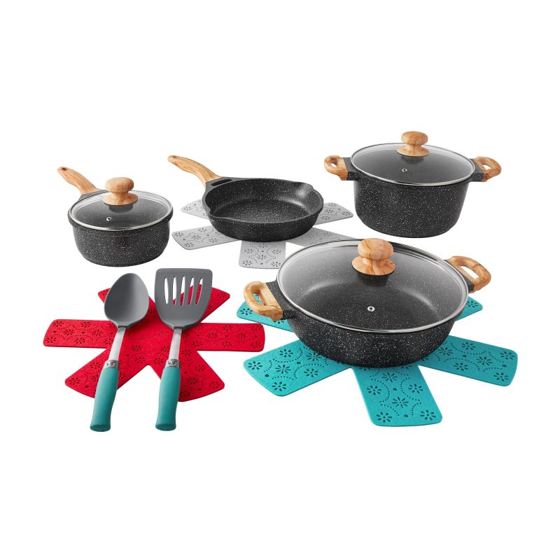 The Pioneer Woman Prairie Signature 12-Piece Cast Aluminum Cookware Set, Charcoal Speckle - Image 6