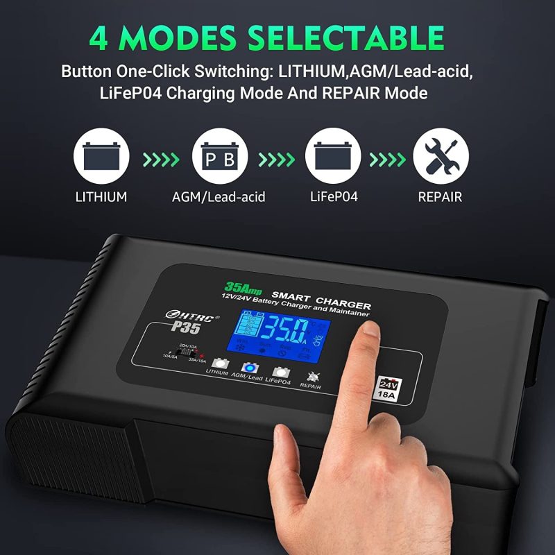 HTRC 35-Amp Smart Charger, Car Battery Charger,Trickle Charger, 12V35A/24V18A,14.6V/29.2V ,Lithium,LiFePO4,Lead-Acid AGM/Gel/SLA..Battery Charger - Image 3