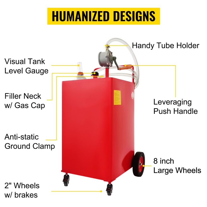 BENTISM Fuel Caddy Fuel Storage Tank 35 Gallon 4 Wheels with Manuel Pump, Red - Image 4