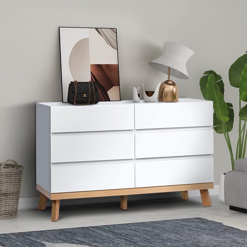 YIGOBUY White Dresser for Bedroom 6 Drawer Double Dresser Chest of Drawers Large Storage Cabinet White Dresser for Bedroom, Living Room, Hallway (White) - Image 2