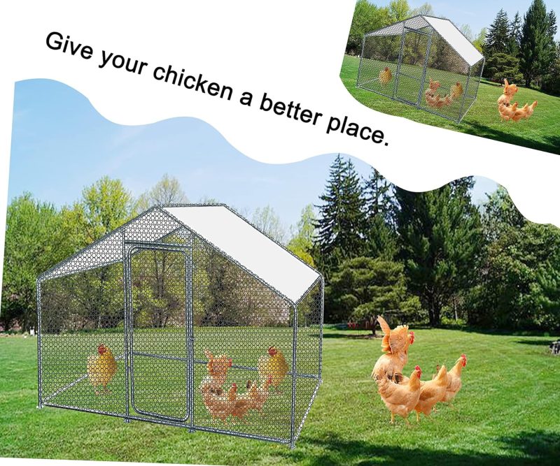 Phonjoroo Large Walk-in Metal Chicken Coop Poultry Cage Hen House Chicken House for Farm Up to 12 Chickens 10’ L x 6.6’ W x 6.6’ H w/Chicken Run Cover for Farm Home use (79.2'' H x 79.2'' W x 120'' D) - Image 10