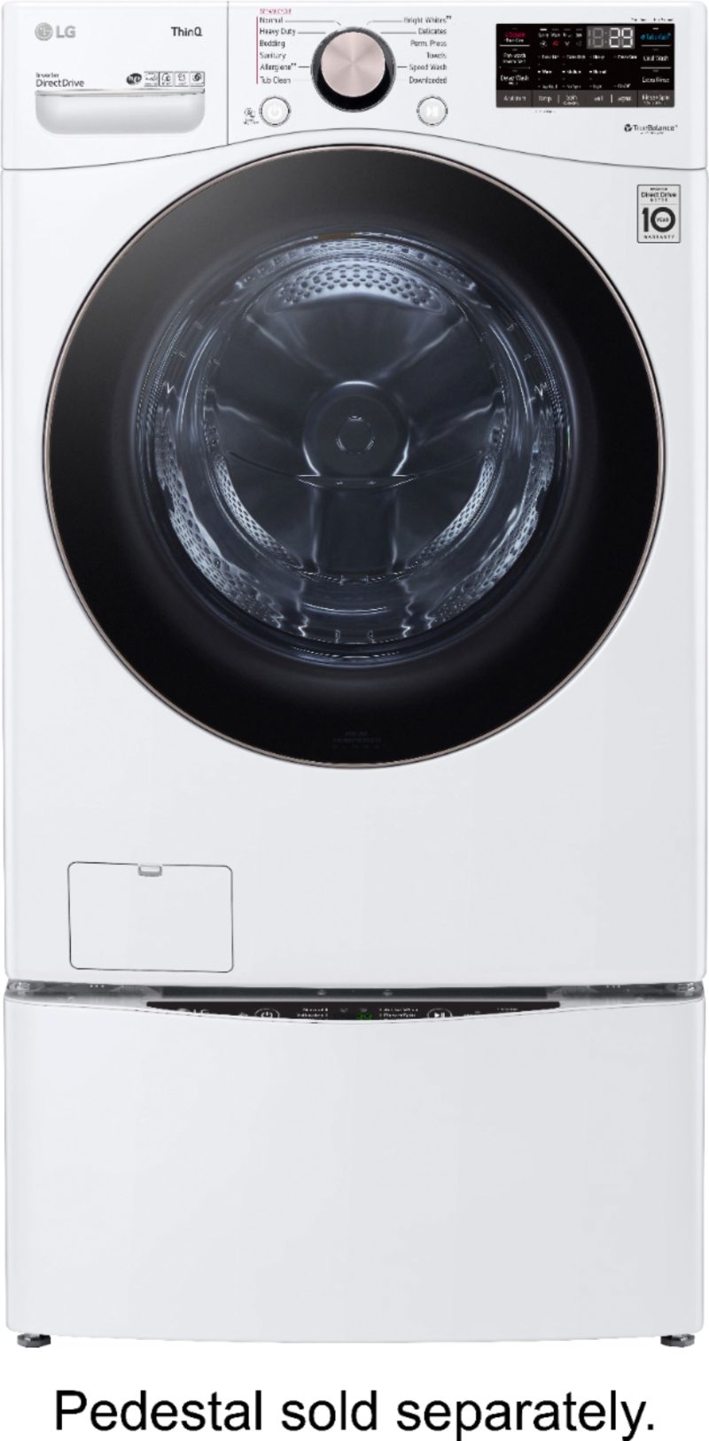 LG - 4.5 Cu. Ft. High-Efficiency Stackable Smart Front Load Washer with Steam and Built-In Intelligence - White - Image 13