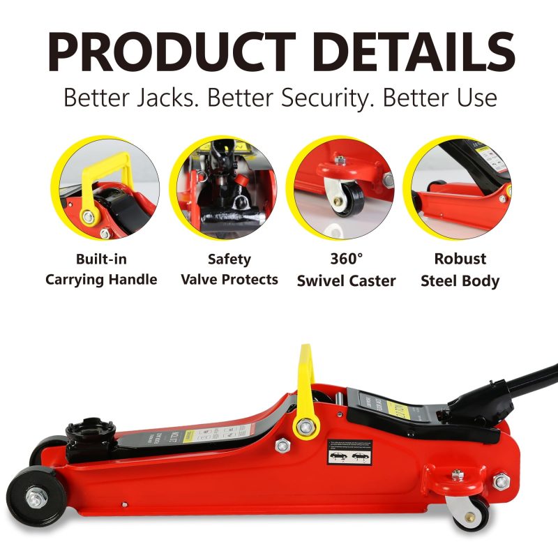 Low Profile Car Jack Lift, Seizeen 2 Ton(4000LBS) Heavy-Duty Floor Jack with Hydraulic Lift Pump, 3.3"-15.2" Quick Lift Jack with Carry Bag, Red - Image 4