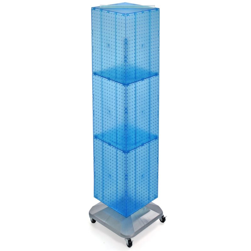 Azar Displays 701465-BLU Blue Four-Sided Pegboard Tower Floor Display on Revolving Wheeled Base. Spinner Rack Stand. Panel Size: 14"W x 60"H