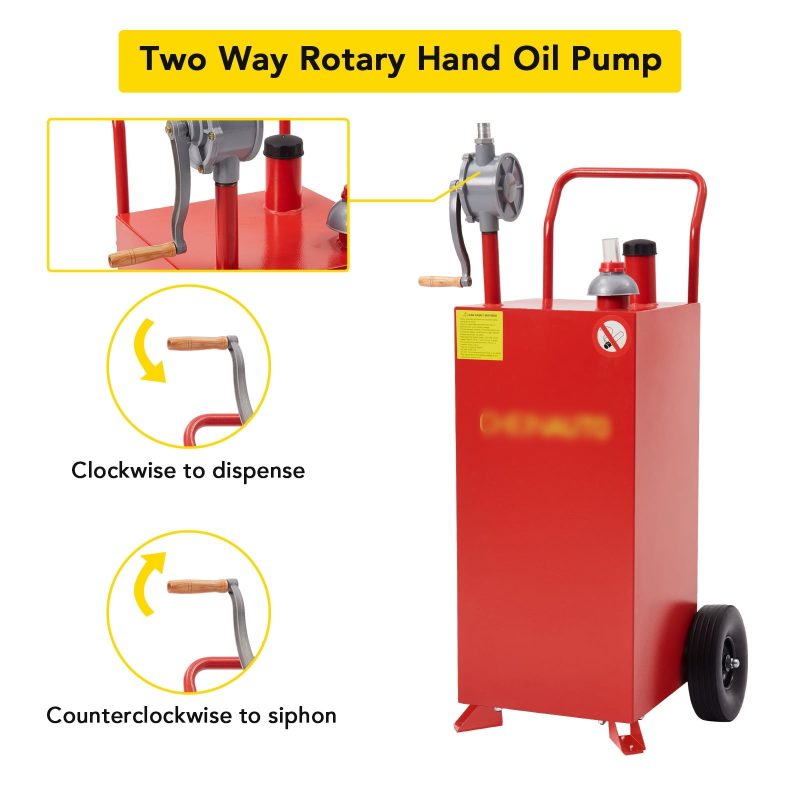 30 Gallon Gas Caddy, Gas Storage Tank, Fuel Transfer Storage Tank with 4 Wheels and Reversible Rotary Hand Pump, Gasoline Diesel Fuel Container for Boat, ATV, Car, Motorcycle - Image 5