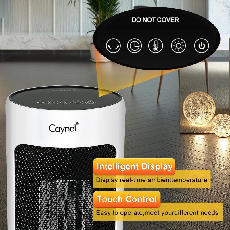 Caynel Oscillating Tower Ceramic Heaters for Home, Electric Space Heater with Thermostat 12-Hour Timer, 1500W, White - Image 4