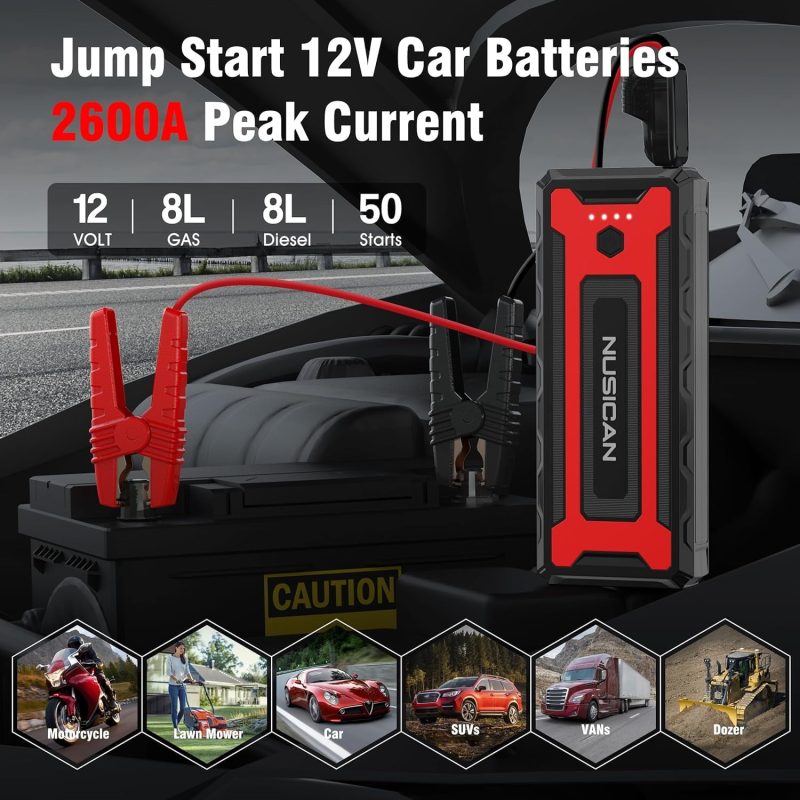 NUSICAN Portable Car Jump Starter , 2600A Peak 22000mAh Lithium battery Booster Power Pack for up to 8.0L Gas & Diesel, Power Bank Charger for Car Battery with Dual USB/Quick Charge 3.0 /Type-C - Image 4