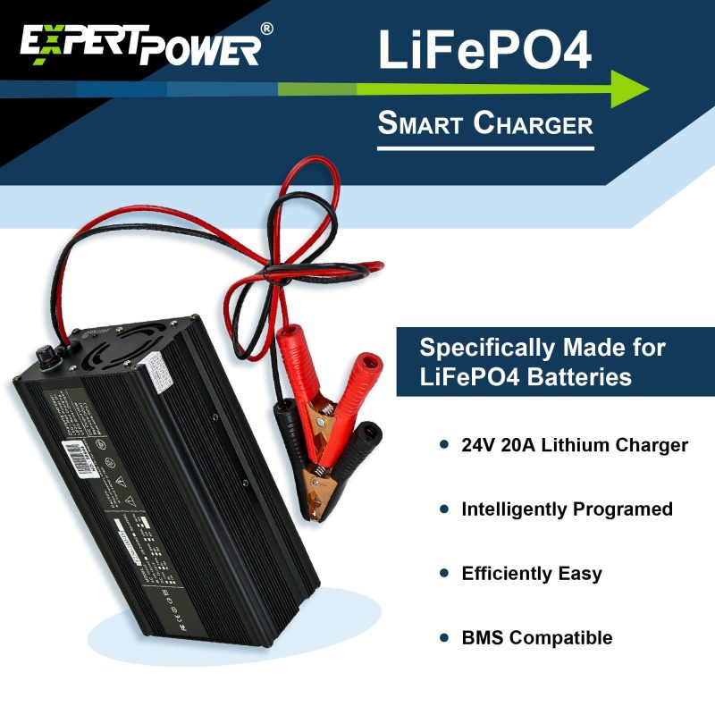 ExpertPower 24V 20A Smart Charger for Lithium LiFePO4 Deep Cycle Rechargeable Batteries - Image 3