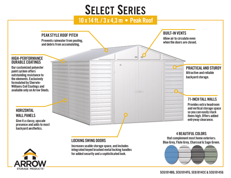 Arrow Select Steel Storage Shed, 10x14, Flute Grey - Image 16