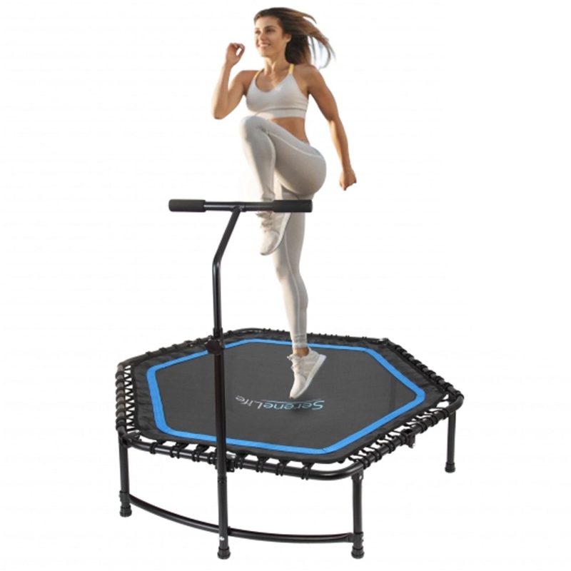 SereneLife SLELT518 Pro Aerobics Fitness Trampoline Portable Gym Sports Trampoline with Adjustable Handrail